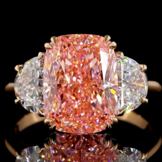 Indrani Signature™ Rosé Royal Fancy Vivid Pink Cushion-Cut Three Stone Diamond Ring